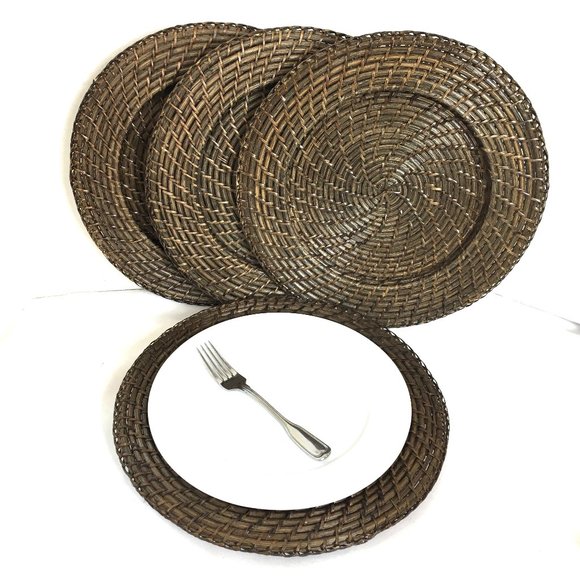 Rattan Charger Espresso Color Set of 4 - Picture 2 of 14